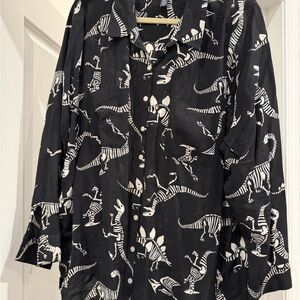 Modcloth Black and White Skeleton Dinosaur Print Blouse